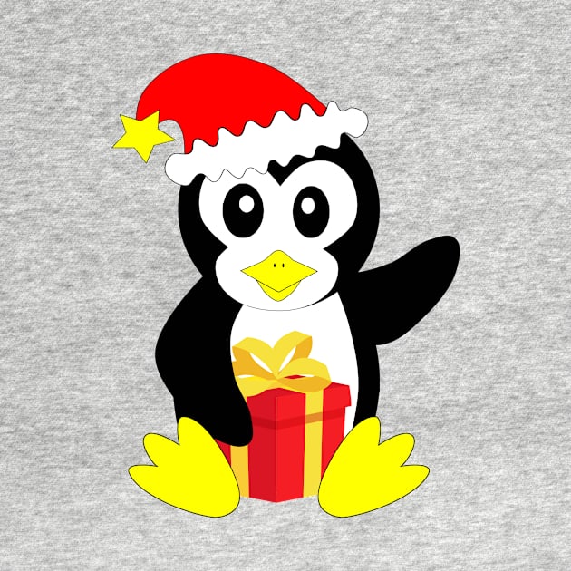 Cute penguin with christmas present by MarionsArt